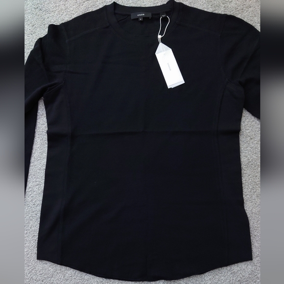 Vince Slim Fit Waffle Knit Long Sleeve T-Shirt Black - Picture 13 of 16